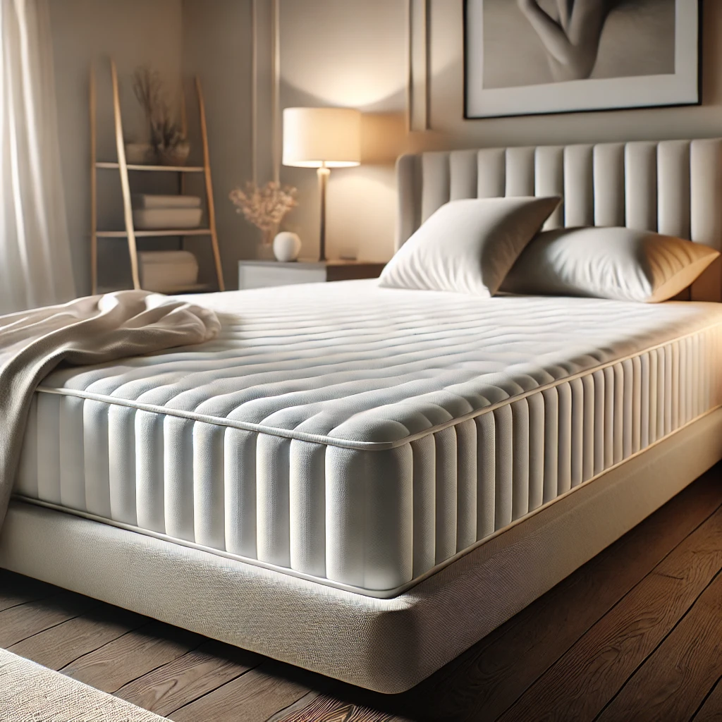 Matelas en mémoire de forme dans une chambre moderne, offrant un soutien personnalisé et un confort optimal grâce à sa capacité à épouser les formes du corps.